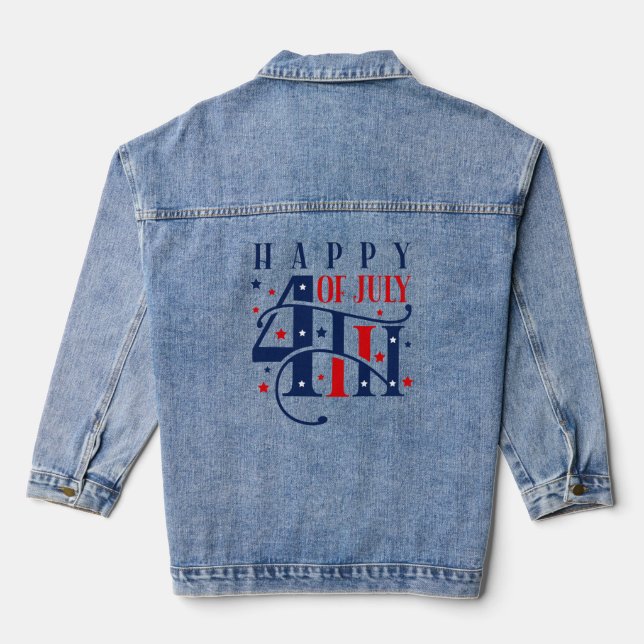 Happy 4th of July Red White and Blue Denim Jacket (Back)