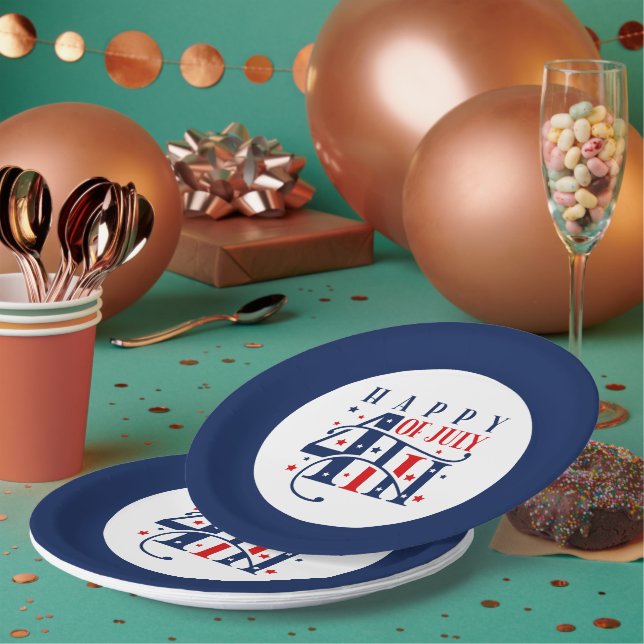 Happy 4th of July Red White and Blue Paper Plate (Multi)