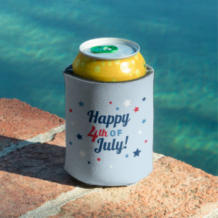 Happy 4th of July Red White and Blue Patriotic Can Cooler