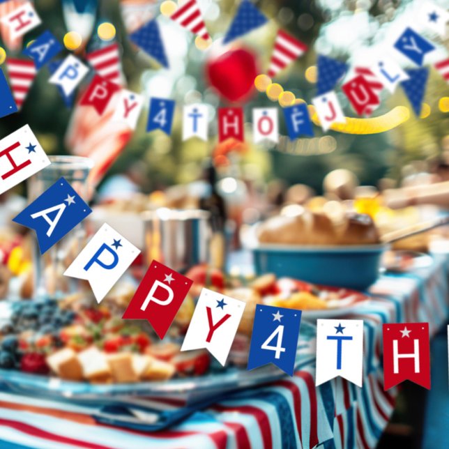 Happy 4th Of July Red White Blue Celebration Bunting Flags (Creator Uploaded)