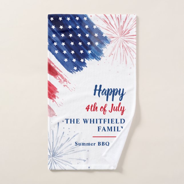 Happy 4th of July Red White Blue Family Party Hand Towel (Hand Towel)
