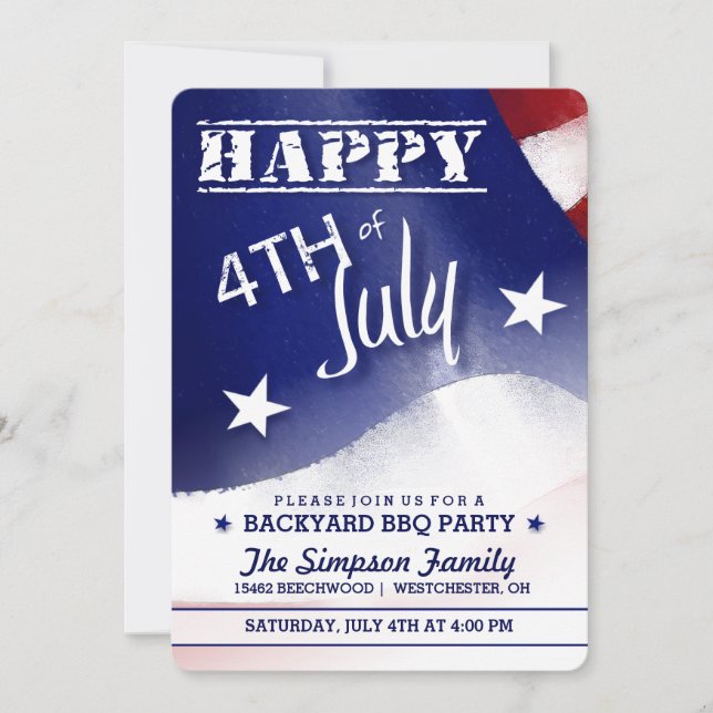 Happy 4th of July Red White Blue Party Invitation (Front)