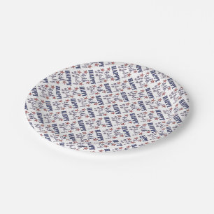 Happy 4th of July Red White Blue Stars and Stripes Paper Plate