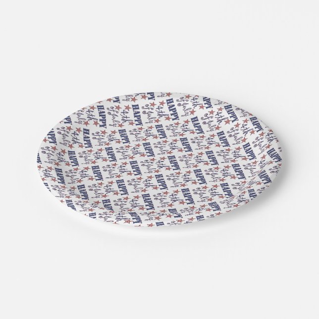 Happy 4th of July Red White Blue Stars and Stripes Paper Plate (Angled)