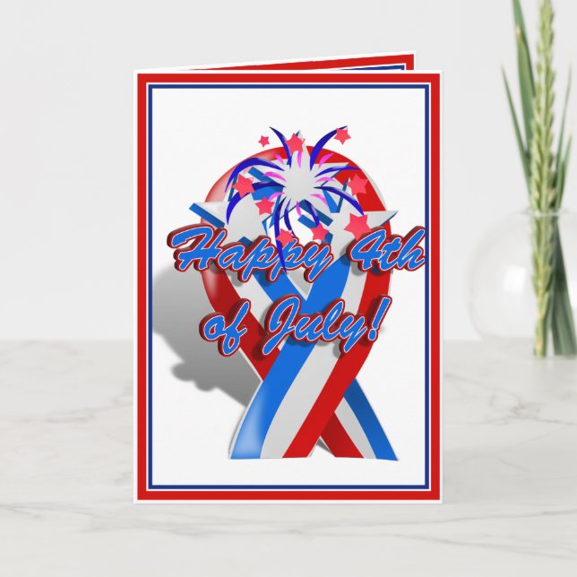 Happy 4th of July Ribbon with Fireworks Card (Front)