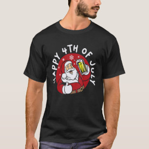 Happy 4th Of July Santa Summer Vacation Beach T-Shirt