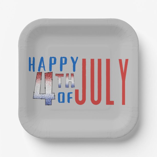 Happy 4th of July Shimmer Word Art  Paper Plate (Front)