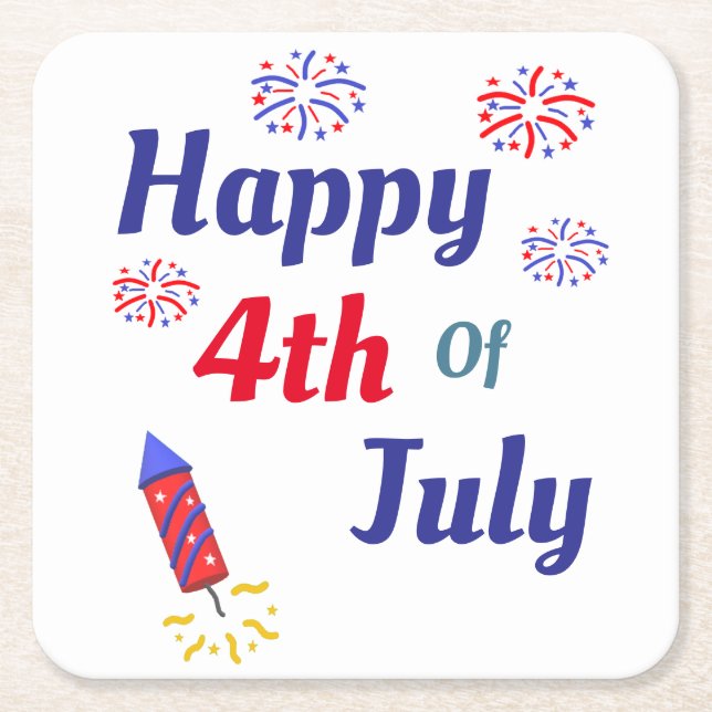 Happy 4th Of July Square Paper Coaster (Front)