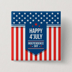 Happy 4th of July Stars and Stripes 2 Inch Square Button