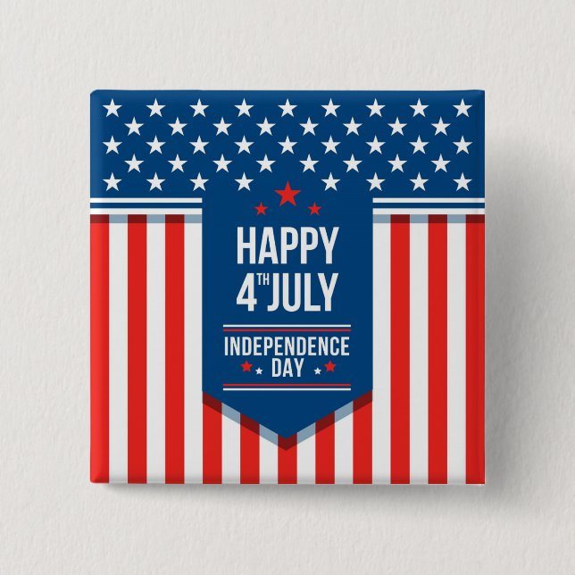 Happy 4th of July Stars and Stripes   2 Inch Square Button (Front)