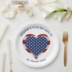 Happy 4th of July Stars and Stripes Heart Paper Plate