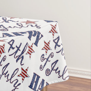 Happy 4th of July Stars and Stripes Red White Blue Tablecloth