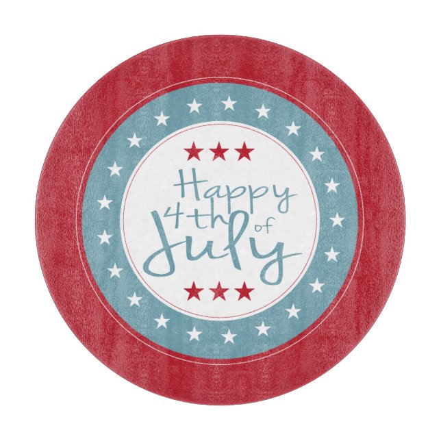 Happy 4th of July Stars Glass Cutting Board (Front)