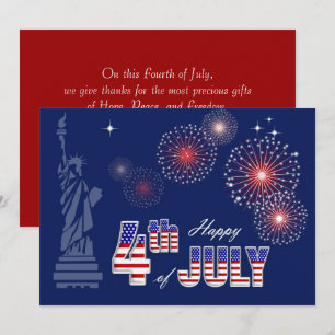 Happy 4th of July. Statue of Liberty and Fireworks Card