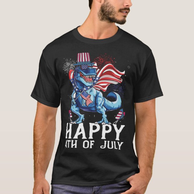 Happy 4th Of July T-Rex Dino Patriotic Cute 4th Of T-Shirt (Front)