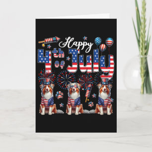 Happy 4th Of July Three Cute Australian Shepherds  Card