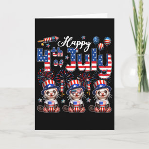 Happy 4th Of July Three Cute Ferrets Sungles Flag Card