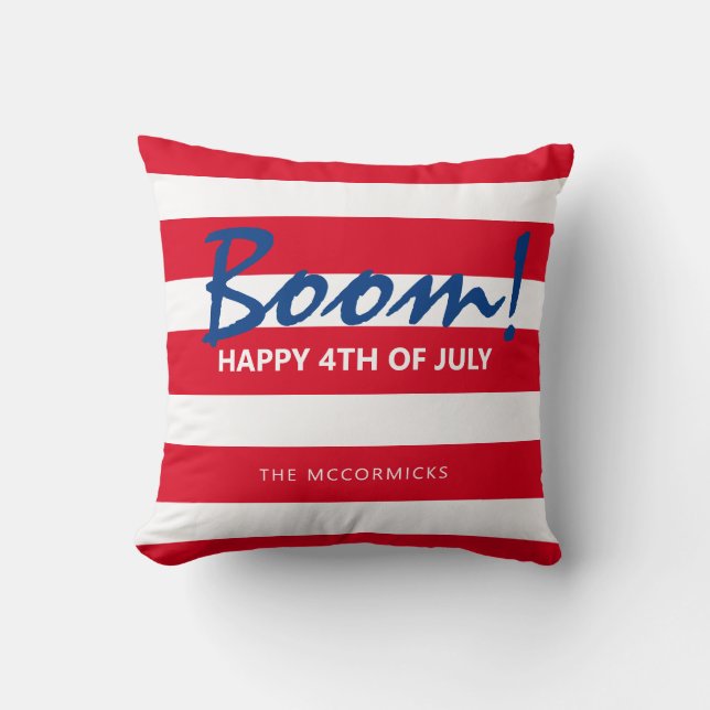 Happy 4th Of July Typography Family Monogram Throw Pillow (Front)
