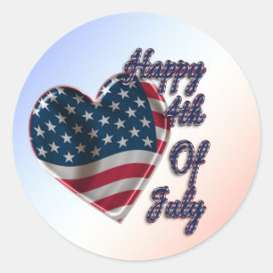 Happy 4th of July USA Flag Heart Classic Round Sticker