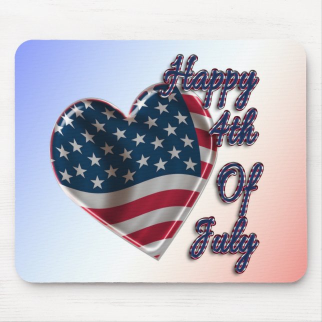 Happy 4th of July USA Flag Heart Mouse Pad (Front)