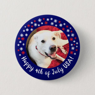 Happy 4th of July USA Funny Smiling Dog Photo 2 Inch Round Button