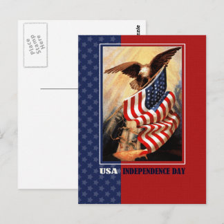 Happy 4th of July. Vintage Eagle and USA Flag Postcard