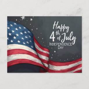 Happy 4th of July Vintage Flag Illustration Art Postcard