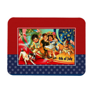 Happy 4th of July. Vintage Kids Magnet