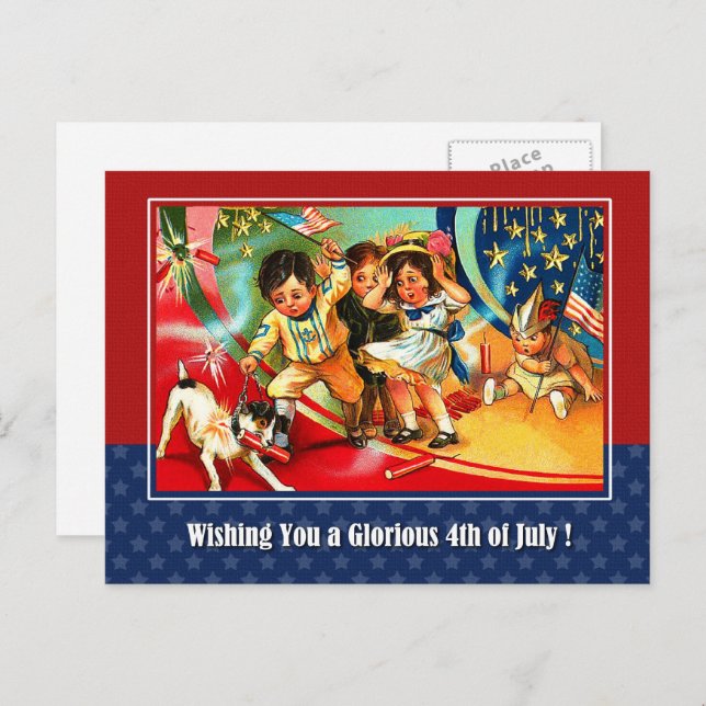 Happy 4th of July. Vintage Kids Postcard (Front/Back)