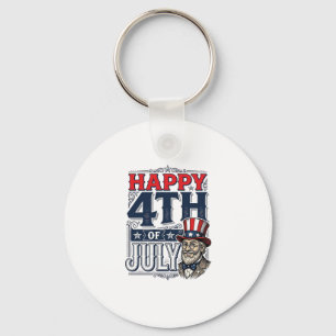 Happy 4th of July Vintage Patriotic Shirt Design_1 Keychain