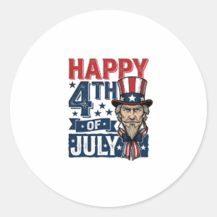 Happy 4th Of July Vintage Patriotic Uncle Shirt_1 Classic Round Sticker