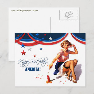 Happy 4th of July. Vintage Pin-up Design Postcards