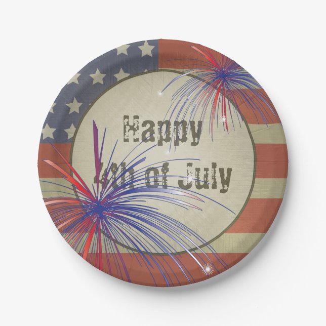 Happy 4th of July | Vintage Style Paper Plate (Front)