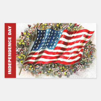 Happy 4th of July. Vintage USA Flag and Flowers Sticker
