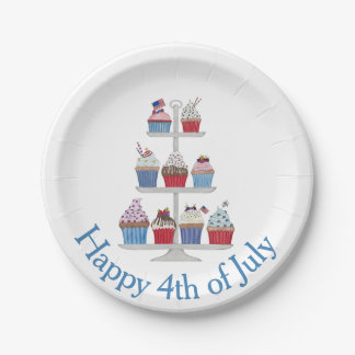 Happy 4th of July watercolor cupcakes Paper Plate