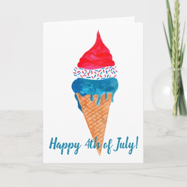 Happy 4th of July watercolor ice cream Card (Front)