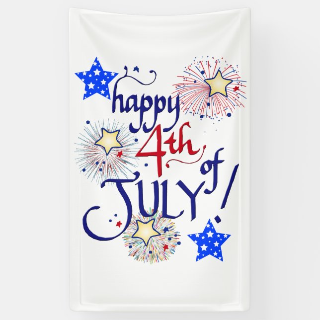 Happy 4th of July! with fireworks and stars Banner (Vertical)