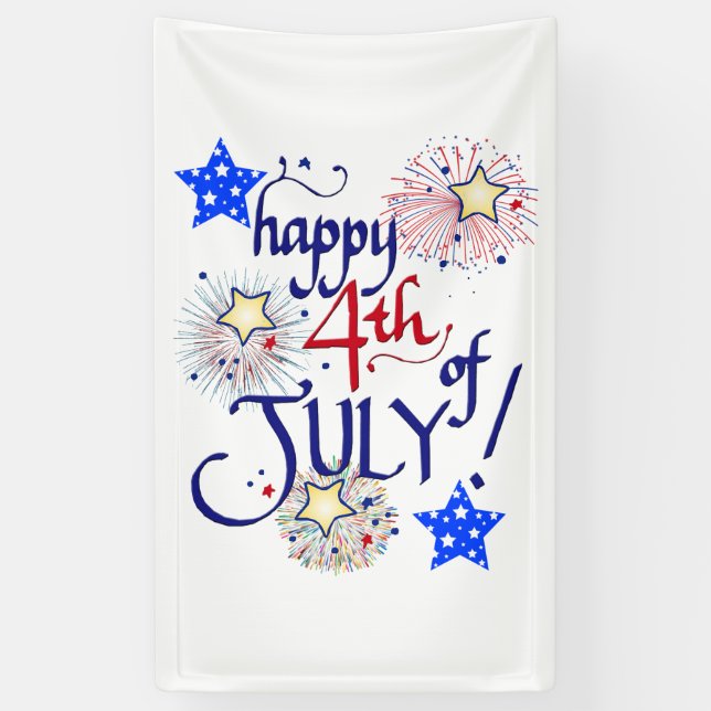 Happy 4th of July! with fireworks and stars Banner (Vertical)