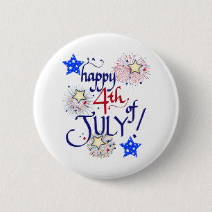 Happy 4th of July! with fireworks and stars Button