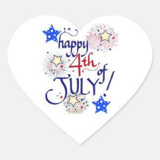 Happy 4th of July! with fireworks and stars Heart Sticker