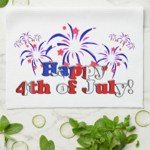 Happy 4th of July with Fireworks Kitchen Towel