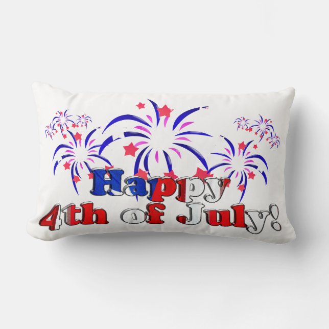 Happy 4th of July with Fireworks Lumbar Pillow (Front)