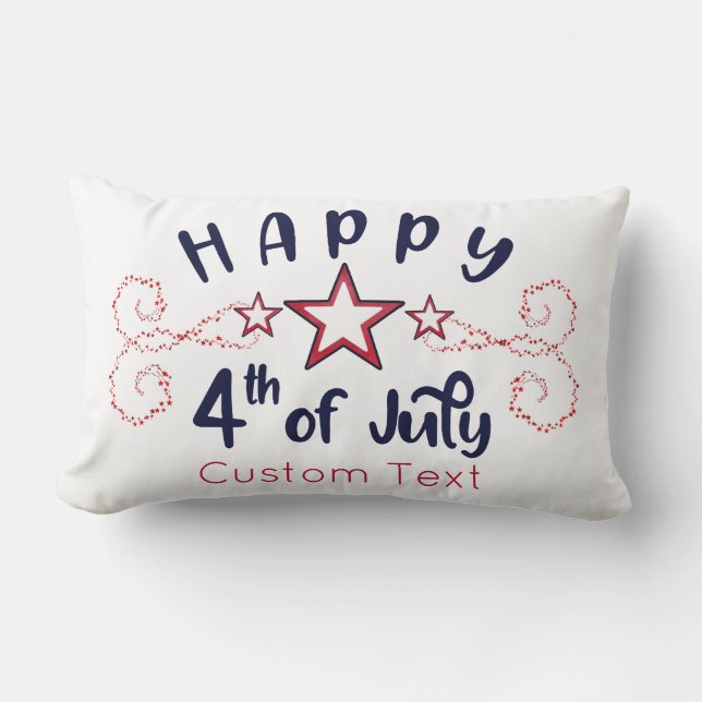 Happy 4th of July with Optional Custom text Stars Lumbar Pillow (Front)