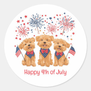 Happy 4th Of July Yorkie Dogs Classic Round Sticker