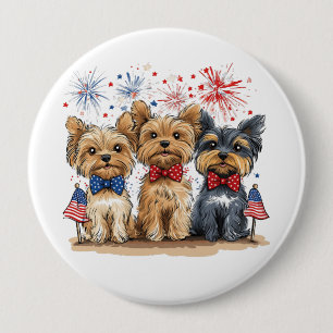 Happy 4th Of July Yorkshire Terrier Dogs 4 Inch Round Button