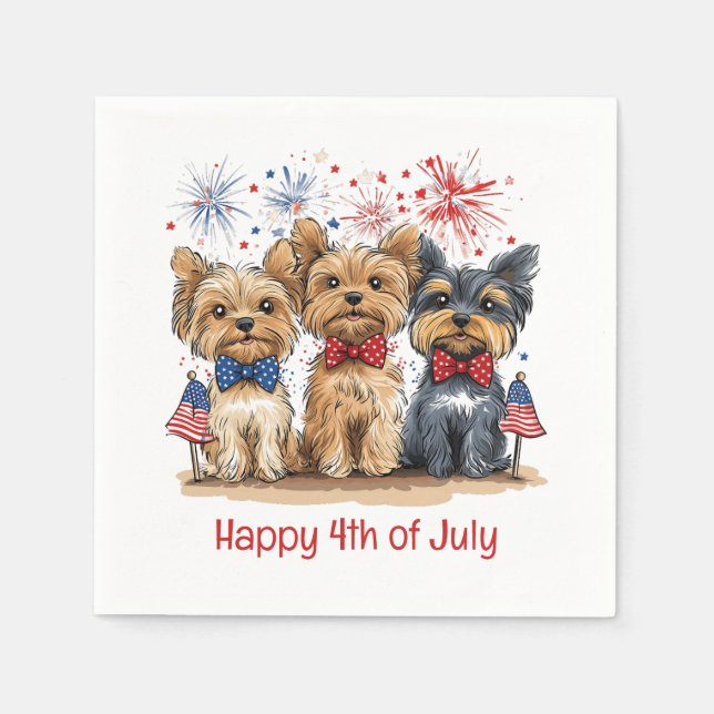 Happy 4th Of July Yorkshire Terrier Dogs Napkin (Front)
