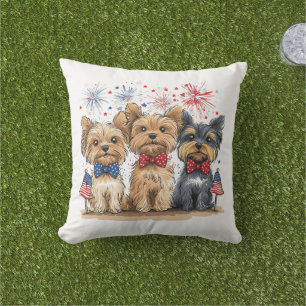 Happy 4th Of July Yorkshire Terrier Dogs Outdoor Pillow