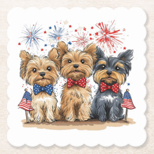 Happy 4th Of July Yorkshire Terrier Dogs Paper Coaster