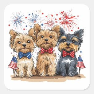 Happy 4th Of July Yorkshire Terrier Dogs Square Sticker