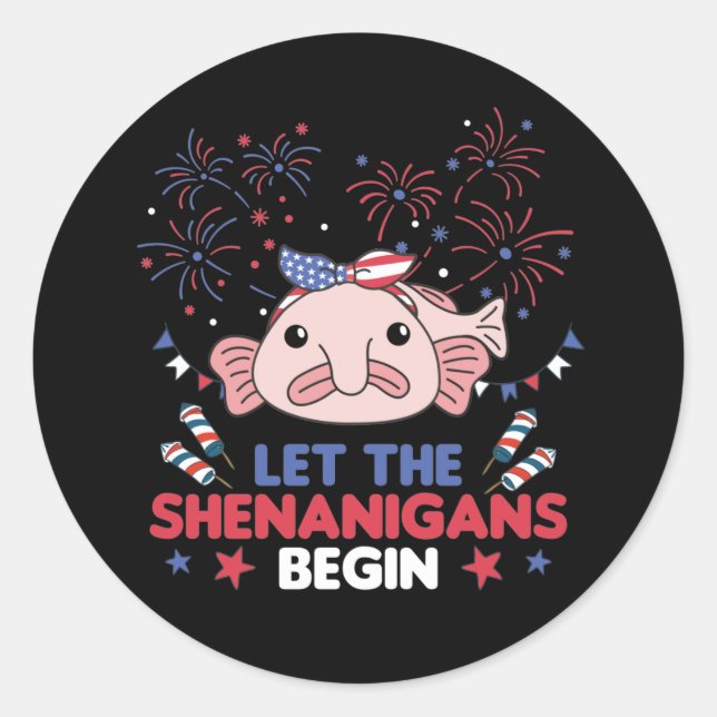 Happy 4th Sweet Blobfish With Fireworks America Classic Round Sticker (Front)